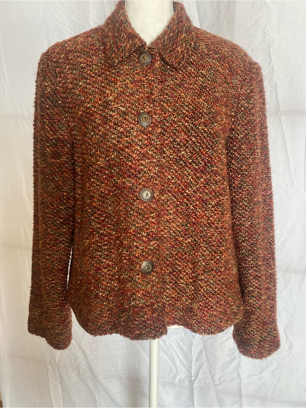 Requirements Multicolor Tweed Button-Up Jacket in Rust Blend